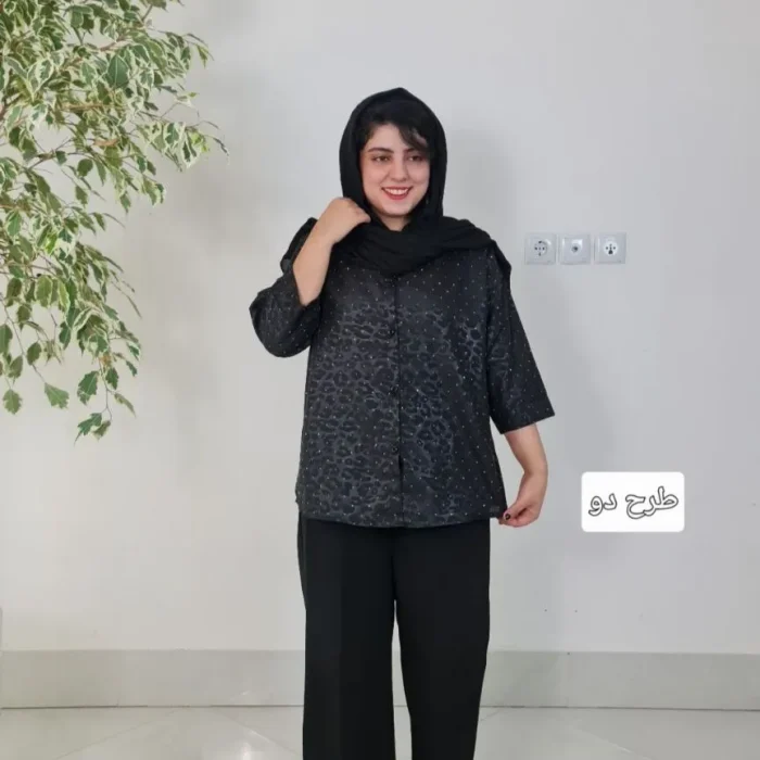 مانتو باکسی طرحدار نگینی3322 - تصویر 2